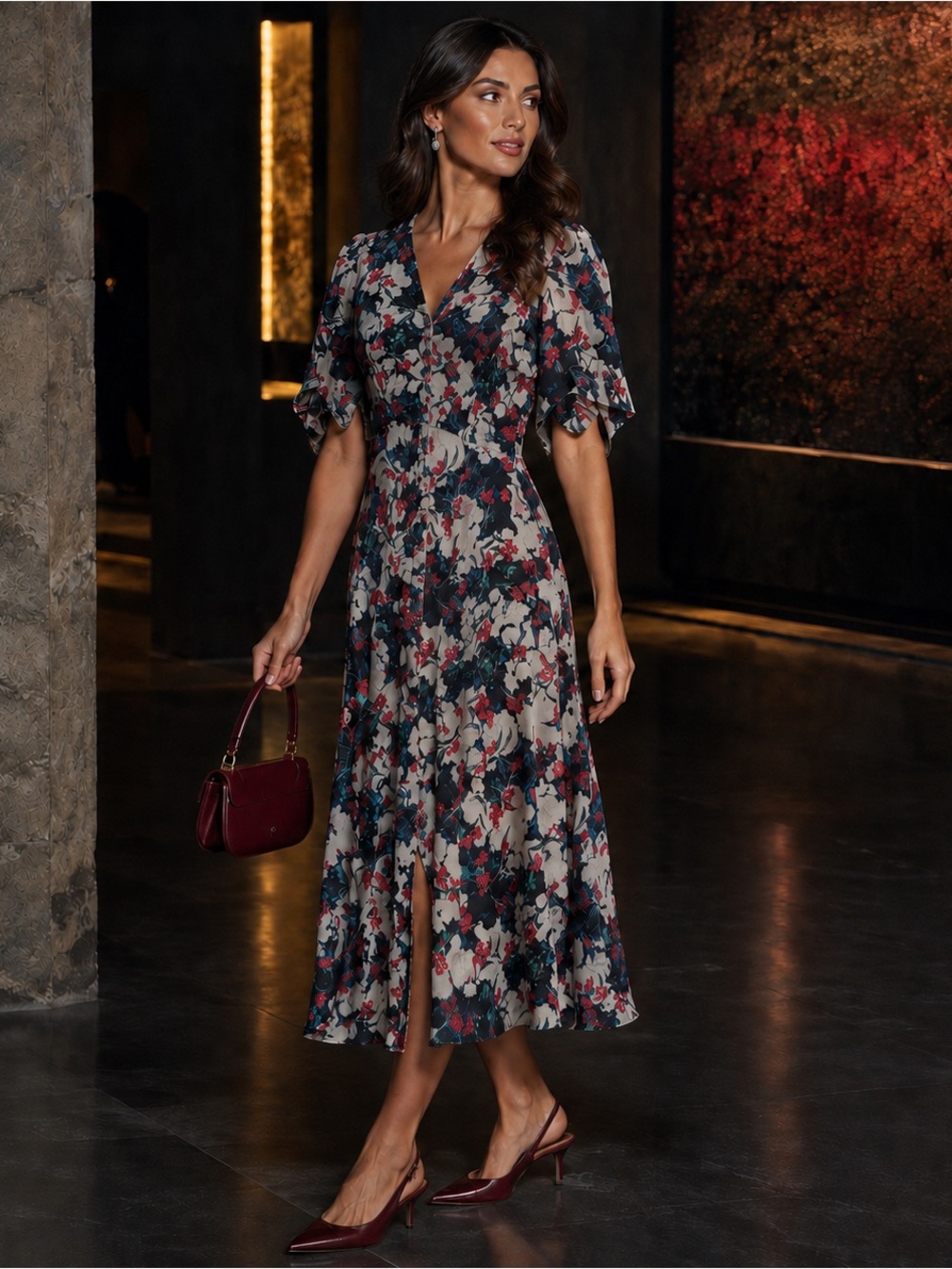 SALONI Lea Papaver Cascade Silk Jacquard Midi Dress US 6 NWOT - Picture 4 of 7